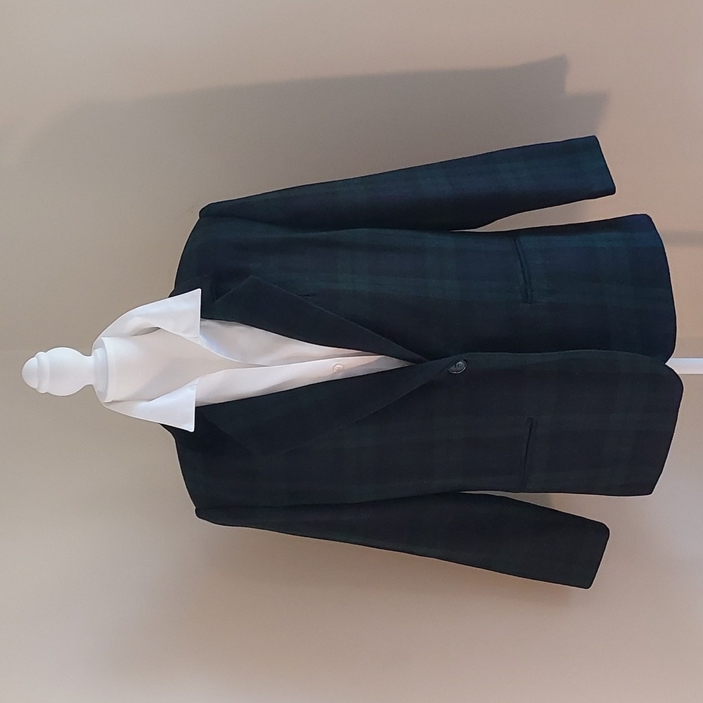 Sag‎ Harbor Womens Tartan Plaid Wool Blend Blazer Black Velvet Collar  S-8P